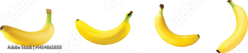 Set of bananas lined up on a plain white surface. vector art.