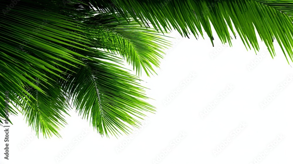 Fototapeta premium Lush Green Palm Fronds Tropical Leaves Summer Nature Background White Space Exotic Fo