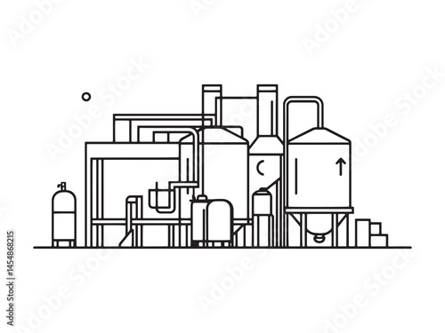 Modern Urban Craft Brewery Line Art Illustration