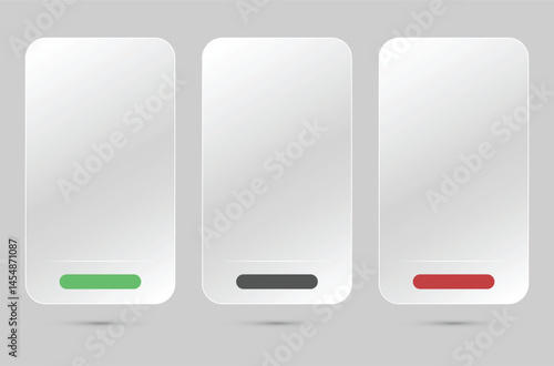 Three transparent vertical panels with colored bars green, black, and red at the bottom, symbolizing different status indicators, on a clean gray background in a minimalist style.