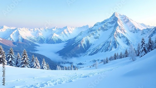 Snowy mountain range with winter sports infrastructure, snowboarding, sport, frosted