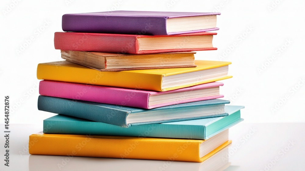 Colorful Stack of Books Photographed Against a White Background Colorful Stack of Books Photographed Against a White Background