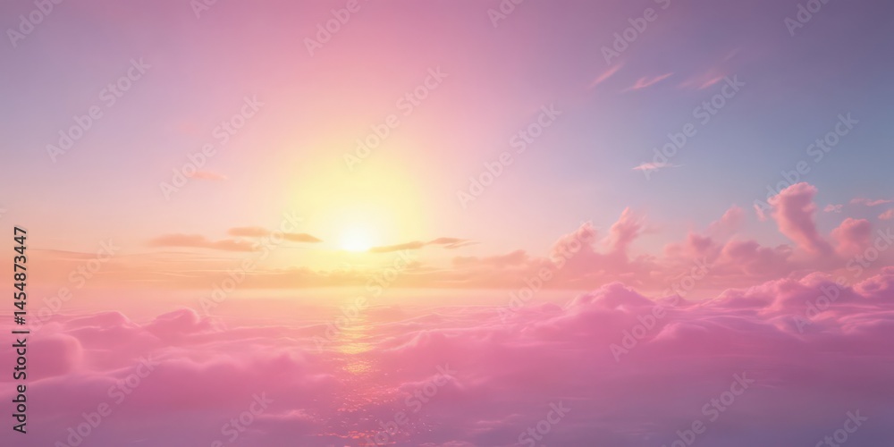 Obraz premium Fuzzy pastel sunset, pink, blue, yellow gradient, heaven, serene