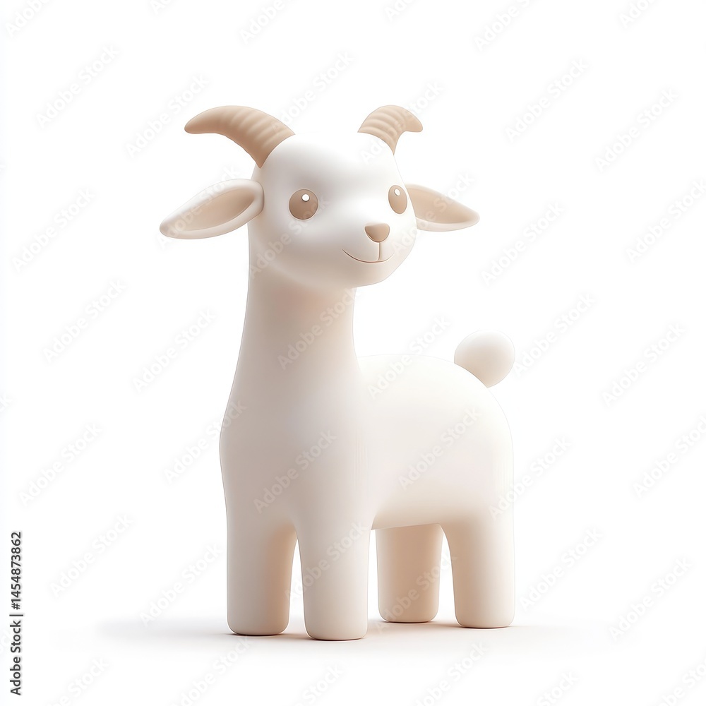 Naklejka premium Cute, cartoon goat figurine stands in profile.