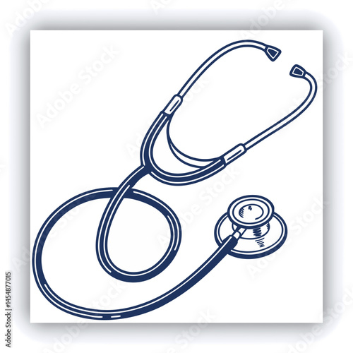 a doctor with a stethoscope standing against a blurred background, close-up on a white coat and blue shirt, arms crossed, concept for a medical business