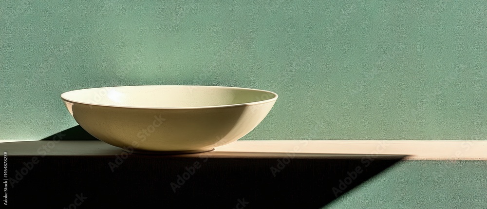 Minimalist Empty Bowl on Sage Green Background Studio Shot Minimalist Empty Bowl on Sage Green Background Studio Shot
