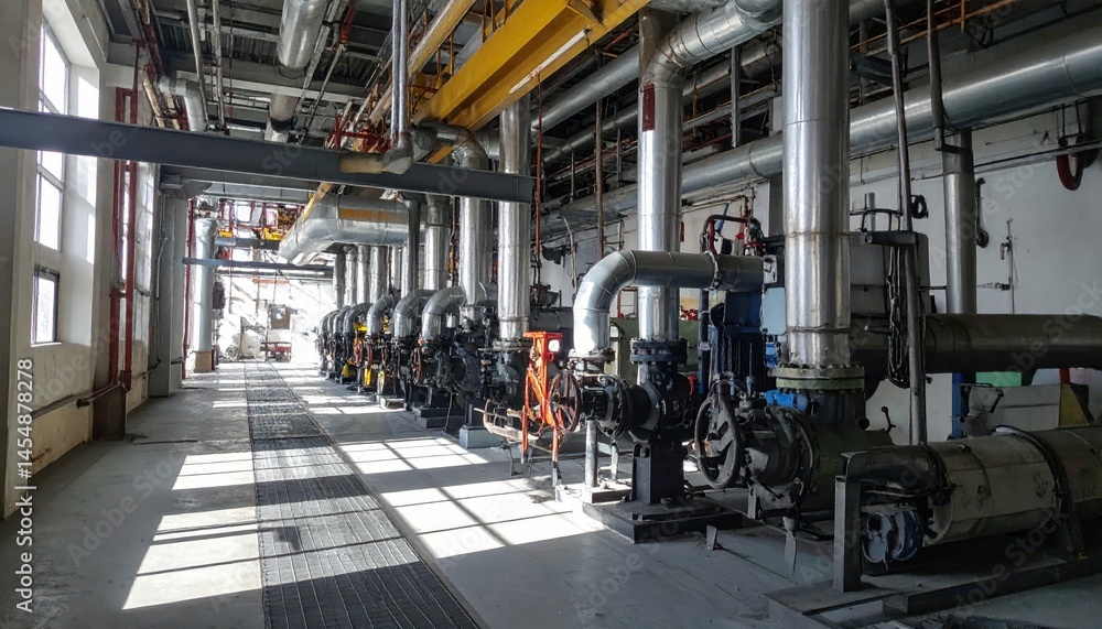 Industrial machinery in a bright, spacious manufacturing facility Industrial machinery in a bright, spacious manufacturing facility