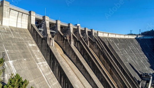 Wallpaper Mural Concrete Dam Structure with Water Spillway under Clear Blue Sky Torontodigital.ca