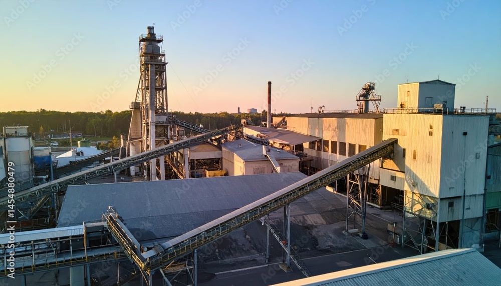 Industrial Processing Plant with Conveyor System at Sunrise Industrial Processing Plant with Conveyor System at Sunrise