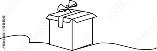 Cardboard box single line drawing. Online shopping, fast delivery concept in simple linear style. Vector illustration. 