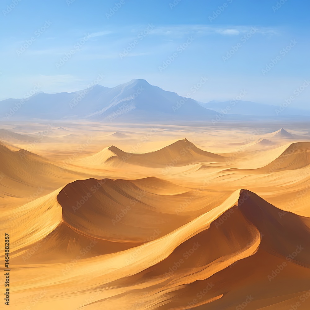 Naklejka premium Bright golden sand with clouds floating in clear sky high resolution picture