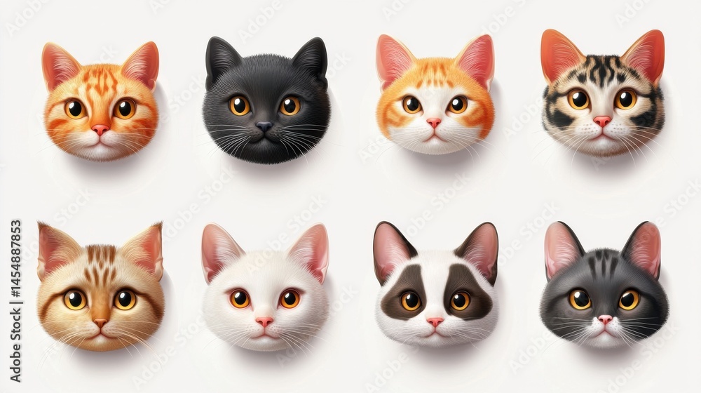 Fototapeta premium Funny animal faces, cartoon masks, photo filters for phone video cat application set. Photo mask app, application animal face illustration illustration , no logos, no brands