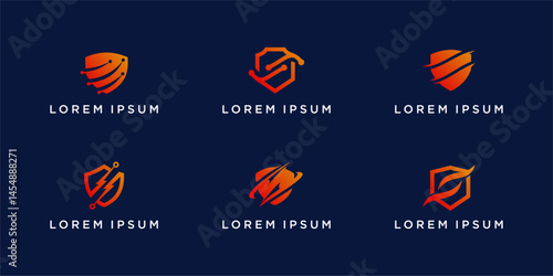 Set of unique shield tech logo