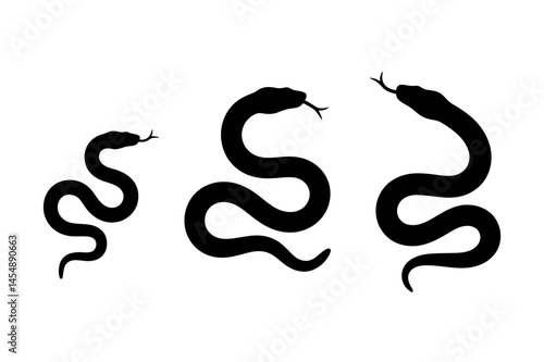 Three black snake silhouettes reptile illustration