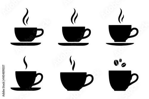 Coffee cups hot drinks black silhouettes vector art