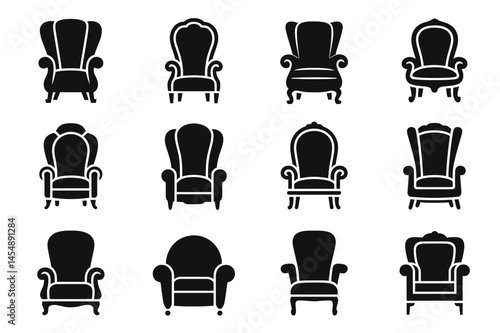 Collection of vintage armchairs silhouette vector