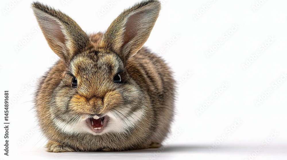Obraz premium Angry Rabbit with Ears Tilted Back Baring Tiny Teeth in Close-Up