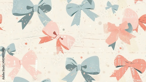 Vintage Bow Pattern features soft Retro Ribbons in a hand-drawn Illustration style

