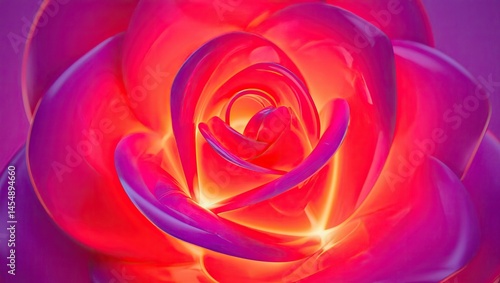 Abstract close-up of vibrant rose petals with glowing inner light effect. Generative AI.