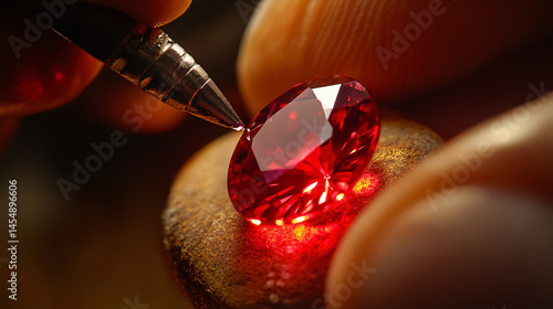 An artisan carefully setting a gemstone into a custom-made ring.