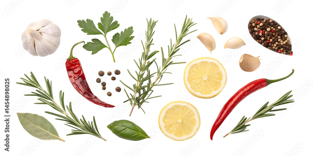 set bundle of food flavor cue ingredients on white background, PNG set bundle of food flavor cue ingredients on white background, PNG