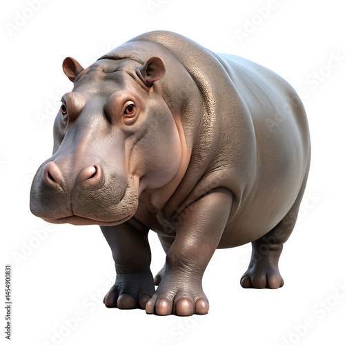 3d rendered hippo walking on white