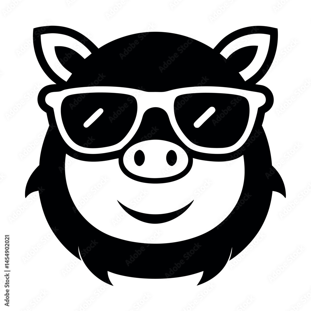 cartoon pig faces, outlined in black, wearing sunglasses. cartoon pig faces, outlined in black, wearing sunglasses.