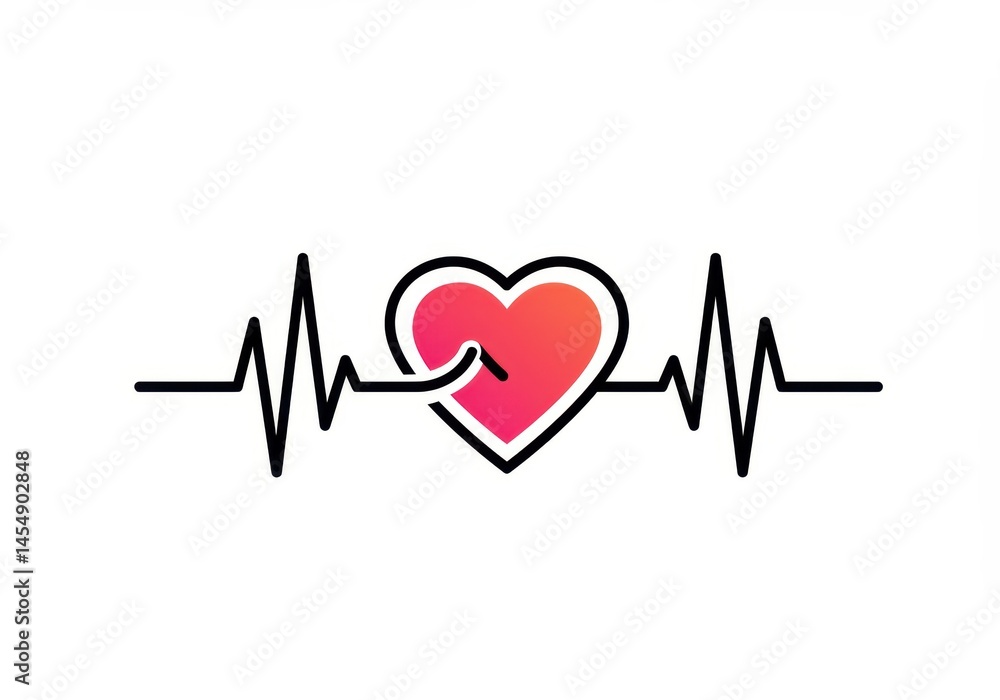 Heartbeat line with heart shape having red gradient on a clean backdrop Heartbeat line with heart shape having red gradient on a clean backdrop