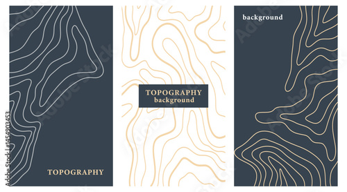 Topography map background set. Wavy abstract cover