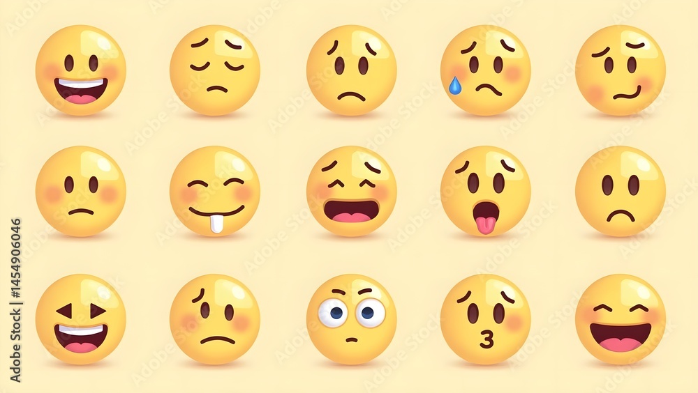Large Collection of Expressive Emojis—Happiness, Sadness, Surprise, and Love Large Collection of Expressive Emojis—Happiness, Sadness, Surprise, and Love