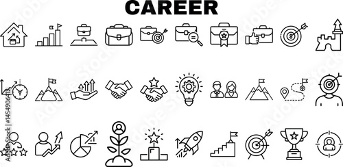 Set of Career Related Line Icons Business Success Arrow Goal Editable Stroke