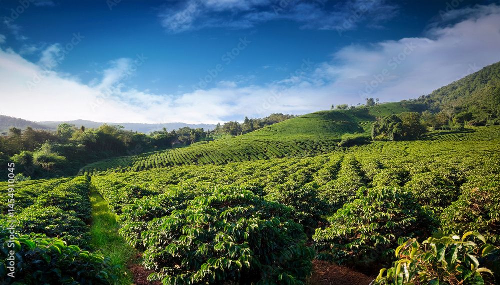 Obraz premium a green field with coffee trees