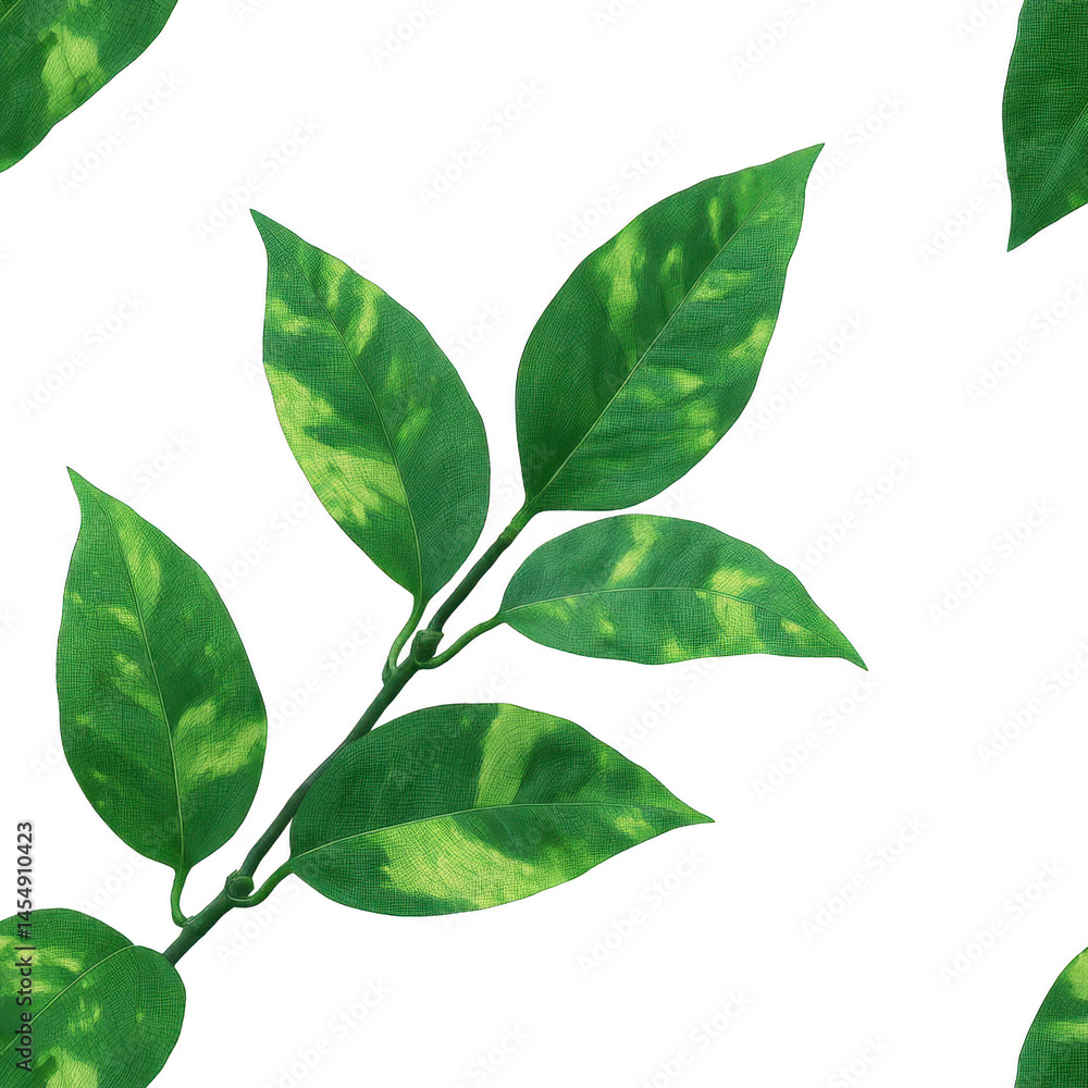 Fototapeta premium Green leaves with vibrant pattern are arranged against plain background, showcasing their natural beauty and intricate details. leaves appear fresh and lively, creating sense of tranquility