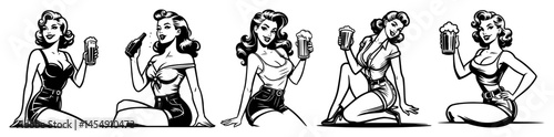 Vintage Style Girls Drinking Beer