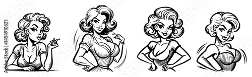 retro pin-up women set – vintage cartoon vector