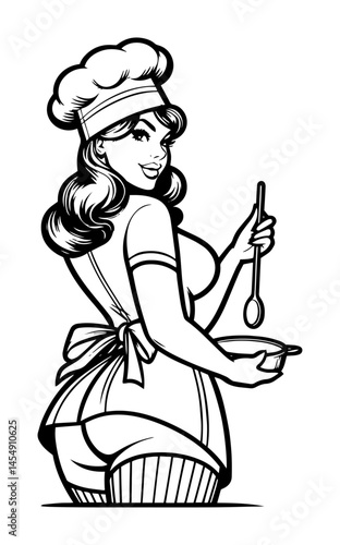 sexy retro cook woman – pin-up kitchen vector