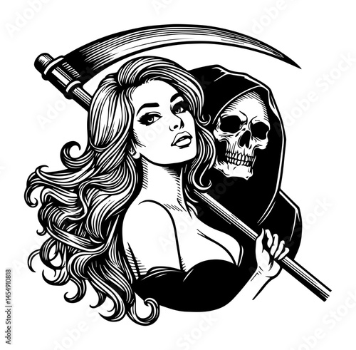 vector grim reaper with pin-up girl
