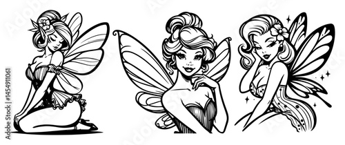 fairy pin-up girls vector set