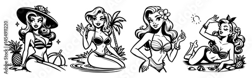 Flower Girl Pin‑Up Collection – Tropical Retro Vector Set