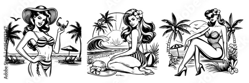 Tropical pinup scenes collection — vector
