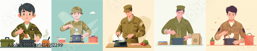vector of soldiers cooking