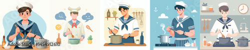 vector set of cooking sailors