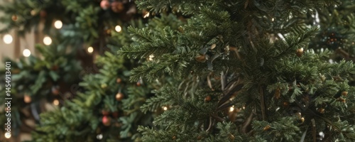Close-up of textured Christmas tree branches, dappled shadows ,  festive,  green,  close-up