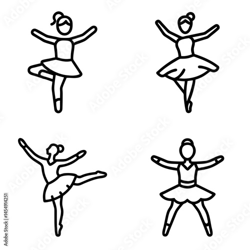 Ballerinas dancing in various poses, icons set, vector