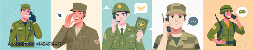 vector set of soldiers calling