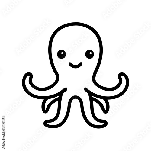 Cute cartoon octopus smiling playfully, icon, vector