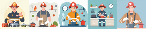 vector set of cooking fire fighters