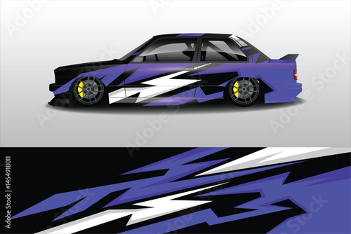 Stylized sports car with dynamic design on display