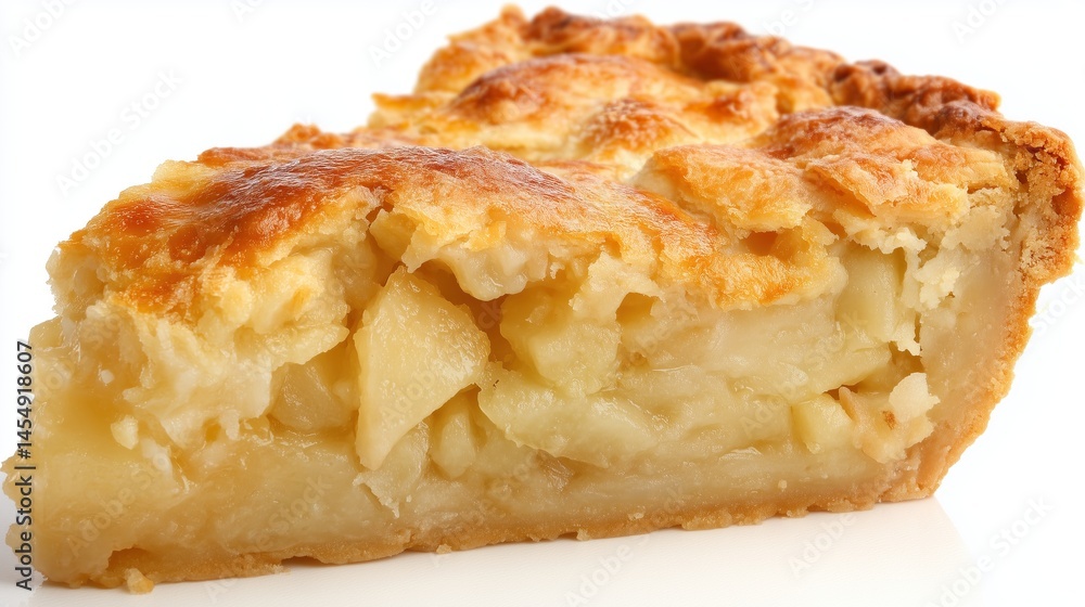 golden slice of homemade fruit pie with flaky crust and juicy filling on clean white background golden slice of homemade fruit pie with flaky crust and juicy filling on clean white background