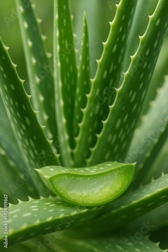 Close up of Fresh Aloe Vera Leaves With Droplets of Water on a Sunny Day